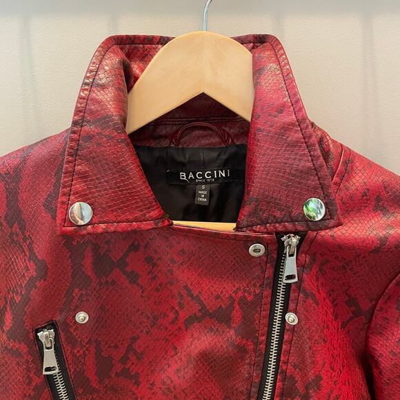 Baccini Red Faux Snakeskin Moto Jacket | Small – Bold Statement Piece $170 - Picture 6 of 6